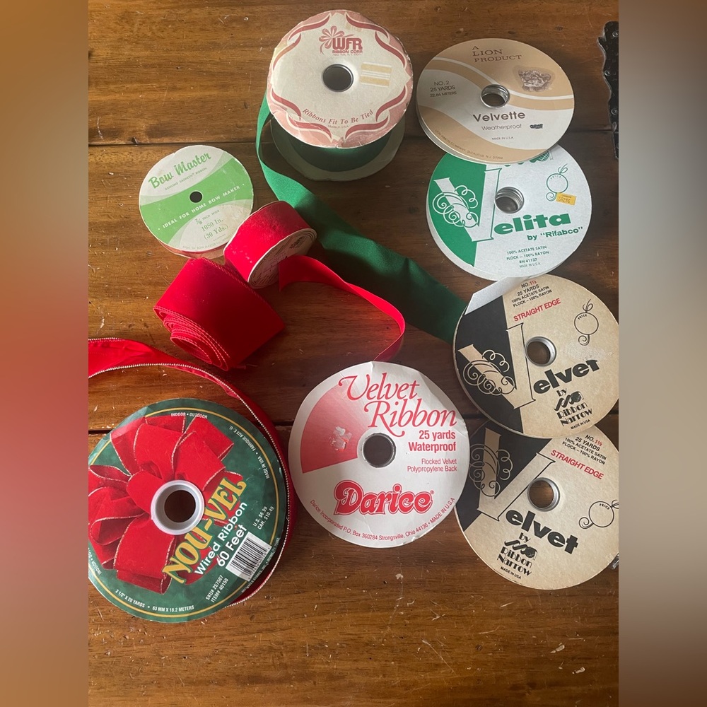 Vintage Lot Ribbon Craft Holiday Velvet Darice Velita Velvette Nou-vel Flocked